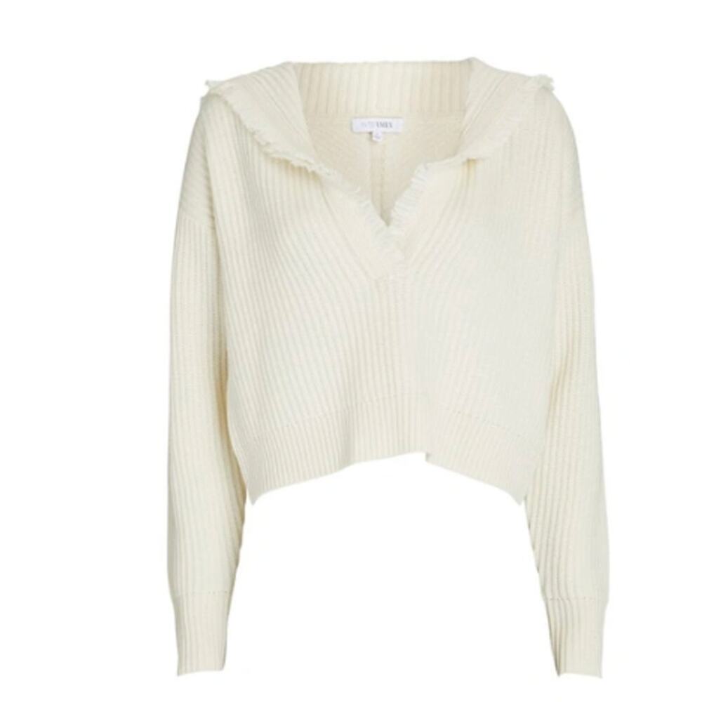 Intermix Caitlin Hooded Wool Cashmere Sweater Ivory Petite